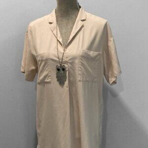COS Tan Silk Short Sleeve Tunic Top ab